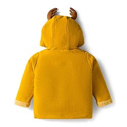 Babyhug Knit Full Sleeves Front Open Hooded Sweater with Reindeer Applique - Yellow