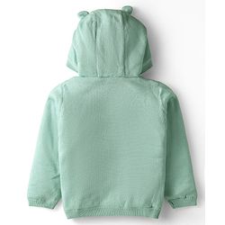Babyhug Knit Full Sleeves Hooded Front Open Sweater with Ear Applique - Sea Green