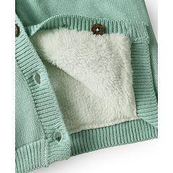 Babyhug Knit Full Sleeves Hooded Front Open Sweater with Ear Applique - Sea Green