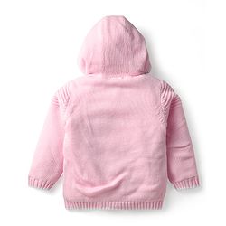 Babyhug Knit Full Sleeves Front Open Hooded Sweater With Unicorn Embriodery - Pink