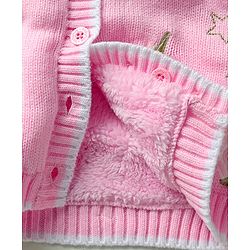 Babyhug Knit Full Sleeves Front Open Hooded Sweater With Unicorn Embriodery - Pink
