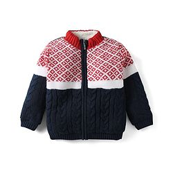 Babyhug Sweater Knitted Full Sleeves Winter Wear Romper With Cable Knit Design & Bow - Navy Blue main image 0