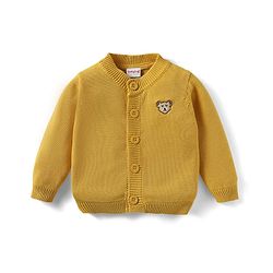 Babyhug Cotton Knit Full Sleeves Front Open Sweater With Bear Embriodery - Yellow