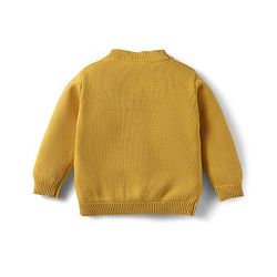 Babyhug Cotton Knit Full Sleeves Front Open Sweater With Bear Embriodery - Yellow