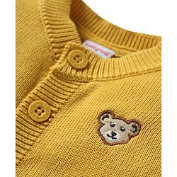 Babyhug Cotton Knit Full Sleeves Front Open Sweater With Bear Embriodery - Yellow