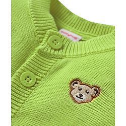 Babyhug Cotton Knit Full Sleeves Front Open Sweater With Bear Embriodery - Yellow
