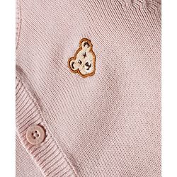 Babyhug Cotton Knit Full Sleeves Front Open Sweater with Lion Patch Design - Pink
