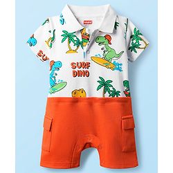 Babyhug 100% Cotton Interlock Knit Romper With Dino Print - Red