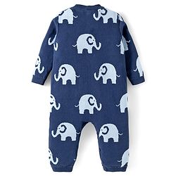 Babyhug Cotton Knit Full Sleeves Winter Wear Romper with Elephant Print - Navy Blue