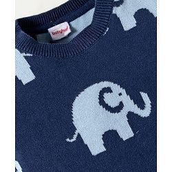 Babyhug 100% Cotton Knit Full Sleeves Winter Wear Romper with Elephant Print - Navy Blue