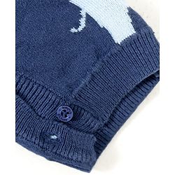 Babyhug 100% Cotton Knit Full Sleeves Winter Wear Romper with Elephant Print - Navy Blue
