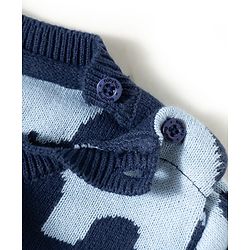 Babyhug 100% Cotton Knit Full Sleeves Winter Wear Romper with Elephant Print - Navy Blue