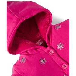 Babyhug Knit Full Sleeves Front Open Hooded Sweater with Snow Flake Design - Fuchsia