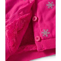 Babyhug Knit Full Sleeves Front Open Hooded Sweater with Snow Flake Design - Fuchsia