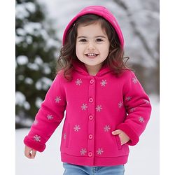 Babyhug Knit Full Sleeves Front Open Hooded Sweater with Snow Flake Design - Fuchsia