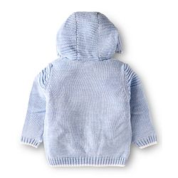 Babyhug Knit Full Sleeves Hooded Front Open Sweater With Unicorn Embroidery & Star Sequin - Light Blue