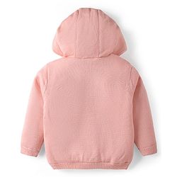 Babyhug Knitted Full Sleeves Front Open Hooded Sweater With Floral & Bird Embroidery - Pink