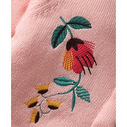 Babyhug Knitted Full Sleeves Front Open Hooded Sweater With Floral & Bird Embroidery - Pink