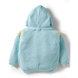 Babyhug Knit Full Sleeves Front Open Hooded Sweater with Cable Knit Design - Aqua Blue