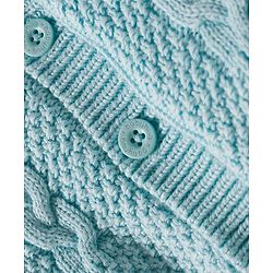 Babyhug Knit Full Sleeves Front Open Hooded Sweater with Cable Knit Design - Aqua Blue