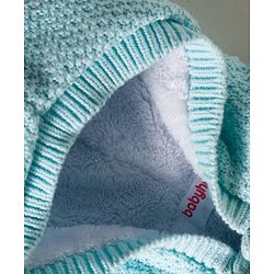 Babyhug Knit Full Sleeves Front Open Hooded Sweater with Cable Knit Design - Aqua Blue