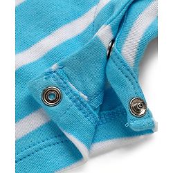 Babyhug 100% Cotton Knit Half Sleeves Striped Romper with Bear Print - Light Blue
