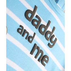 Babyhug 100% Cotton Knit Half Sleeves Striped Romper with Bear Print - Light Blue