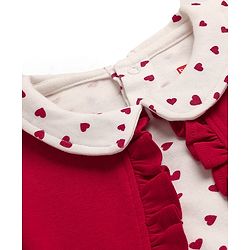 Babyhug 100% Cotton Cotton Knit Full Sleeves Romper with Attached Shrug & Heart Print - Red