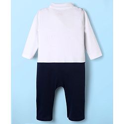 Babyhug 100% Cotton Full Sleeves Romper With Attached Waistcoat & Bow Applique - Navy Blue