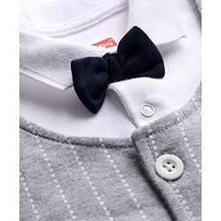 Babyhug 100% Cotton Full Sleeves Romper With Attached Waistcoat & Bow Applique - Navy Blue