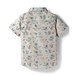 Babyhug Cotton Woven Half Sleeves Shirt & Shorts Set with Floral Print - White & Olive Green