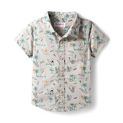 Babyhug Cotton Woven Half Sleeves Shirt & Shorts Set with Floral Print - White & Olive Green