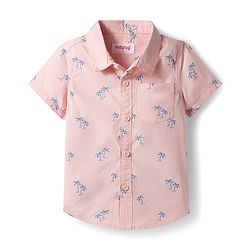 Babyhug Cotton Woven Half Sleeves Shirt & Shorts Set with Floral Print - Peach & Navy Blue