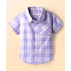 Babyhug Cotton Woven Half Sleeves Shirt and Short With Pockets & Checks - Purple