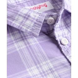 Babyhug Cotton Woven Half Sleeves Shirt and Short With Pockets & Checks - Purple