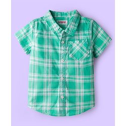 Babyhug Cotton Woven Half Sleeves Checks Shirt & Shorts Set - Green & White