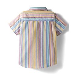 Babyhug Cotton Denim Half  Sleeves Shirt & Shorts Set With Stripes - Multicolour & Blue