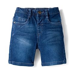 Babyhug Cotton Denim Half  Sleeves Shirt & Shorts Set With Stripes - Multicolour & Blue