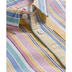 Babyhug Cotton Denim Half  Sleeves Shirt & Shorts Set With Stripes - Multicolour & Blue