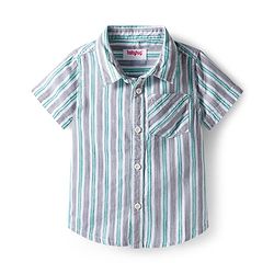 Babyhug Cotton Woven Half Sleeves Shirt and Short With Pockets & Stripes - Grey & Light Blue