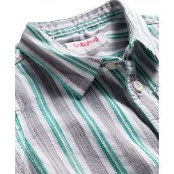 Babyhug Cotton Woven Half Sleeves Shirt and Short With Pockets & Stripes - Grey & Light Blue