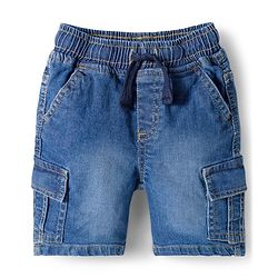 Babyhug Cotton Woven Half Sleeves Shirt & Denim Shorts Set With Dino Print - White & Blue