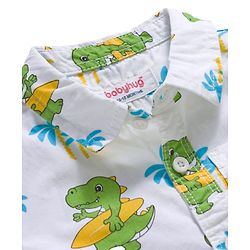 Babyhug Cotton Woven Half Sleeves Shirt & Denim Shorts Set With Dino Print - White & Blue