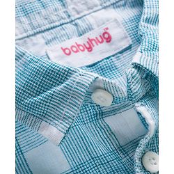 Babyhug Cotton Woven Half Sleeves Shirt & Denim Shorts Set With Dino Print - White & Blue