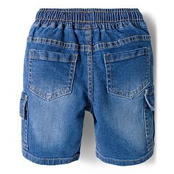 Babyhug Cotton Woven Half Sleeves Shirt & Denim Shorts Set With Dino Print - White & Blue