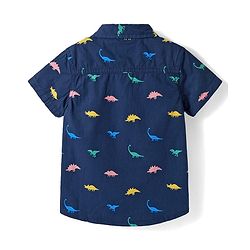 Babyhug Cotton Woven Half Sleeves Shirt & Denim Shorts Set With Dino Print - Blue