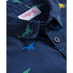 Babyhug Cotton Woven Half Sleeves Shirt & Denim Shorts Set With Dino Print - Blue