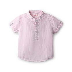 Babyhug Cotton Woven Half Sleeves Striped Kurta Shirt & Shorts Set - Pink & Beige