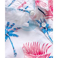 Babyhug Cotton Woven Half Sleeves Front-Open Shirt & Shorts Set with Floral Print - White & Blue