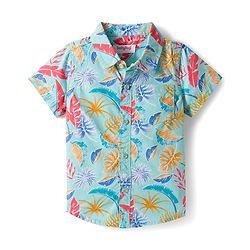 Babyhug Cotton Woven Half Sleeves Shirt and Shorts Set with Floral Print - Light Blue & Grey
